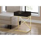 Monarch Specialties 3476 Accent Table - 24"H/Espresso/Gold Metal-One large storage drawer on glides with a subtle gold metal pull at the top