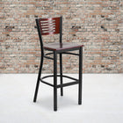 Flash Furniture HERCULES Series Black Slat Back Metal Restaurant Barstool - Mahogany Wood Back & Seat - 2 Pack-Welded Joint Assembly