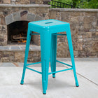 Flash Furniture Commercial Grade 24" High Backless Crystal Teal-Blue Indoor-Outdoor Counter Height Stool-Seat Drain Hole assists in drying