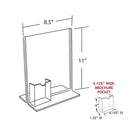 Azar Displays 11" x 8.5" Vertical Double Sided Stand Up Acrylic Sign Holder with Brochure Pocket, 10 Pack (252045)-Brochure holder dimensions: 4"H x 4-1/8"W x 1-1/4"D