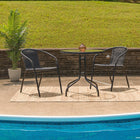 Flash Furniture 28" Round Tempered Glass Metal Table with Black Rattan Edging-Patio Table