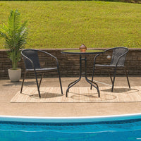 Flash Furniture 28" Round Tempered Glass Metal Table with Black Rattan Edging-Patio Table