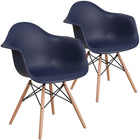 Flash Furniture Alonza Series Plastic Chairs with Wooden Legs - Navy - 2 Pack-Transparent Crystal Finish