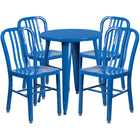 24'' Round Blue Metal Indoor-Outdoor Table Set with 4 Vertical Slat Back Chairs [CH-51080TH-4-18VRT-BL-GG]-Metal Cafe Table