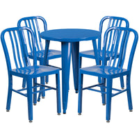 24'' Round Blue Metal Indoor-Outdoor Table Set with 4 Vertical Slat Back Chairs [CH-51080TH-4-18VRT-BL-GG]-Metal Cafe Table
