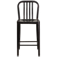 Flash Furniture 24" High Black-Antique Gold Metal Indoor-Outdoor Counter Height Stool with Vertical Slat Back-Industrial Style Modern Counter Stool