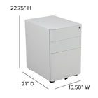 Flash Furniture Modern 3-Drawer Legal/Letter Locking Mobile Filing Cabinet - White-Designed to fit under most tables and desks