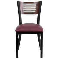 Flash Furniture HERCULES Series Black Slat Back Metal Restaurant Chair - Walnut Wood Back & Burgundy Vinyl Seat-Metal Chair