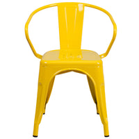 Flash Furniture Yellow Metal Indoor-Outdoor Chair with Arms-Stackable Bistro Style Chair