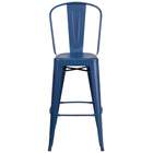 Flash Furniture 30"H Distressed Antique Blue Metal Indoor-Outdoor Barstool with Back-Bistro Style Barstool