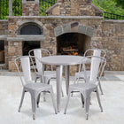 30'' Round Silver Metal Indoor-Outdoor Table Set with 4 Cafe Chairs [CH-51090TH-4-18CAFE-SIL-GG]-30"W x 30"D x 29.50"H