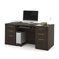 Bestar Embassy 66" Executive Desk Kit, Dark Chocolate (60850-79)-The desk is made of durable 1" commercial grade work surface with melamine finish that resist scratches, stains and wear