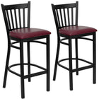 Flash Furniture HERCULES Series Black Vertical Back Metal Restaurant Barstool - Burgundy Vinyl Seat - 2 Pack-Vertical Back Design