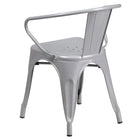 Flash Furniture Commercial Grade Silver Metal Indoor-Outdoor Chair with Arms-Integrated Arms
