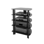 CorLiving TRL-801-C Laguna Glass Component Stand, Satin Black-Satin black aluminum tube uprights