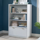 Sauder 434924 Morgan Main Bookcase - White-File drawer with full extension slides holds letter or legal size hanging files.