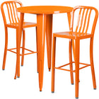 30'' Round Orange Metal Indoor-Outdoor Bar Table Set with 2 Vertical Slat Back Barstools [CH-51090BH-2-30VRT-OR-GG]-Metal Cafe Bar Table