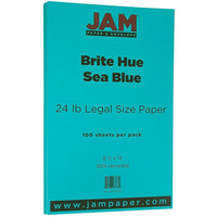JAM Paper Bright Colour Legal Paper, 8.5 x 14, 24lb Brite Hue Sea Blue Recycled, 100 Pack (16728245)-Dimensions: 8.5"W x 14"L