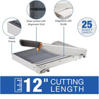 Swingline ClassicCut 1225G 12" Guillotine Trimmer with EdgeGlow-Durable, tempered glass surface is printed with alignment guides to help improve trimming accuracy