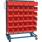 Kleton Mobile Bin Racks, Singled Sided, 36"W. x 16"D. x 52"H., Red Bins-All-welded mobile bin rack