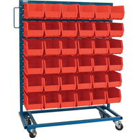 Kleton Mobile Bin Racks, Singled Sided, 36"W. x 16"D. x 52"H., Red Bins-All-welded mobile bin rack