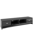 CorLiving TLK-802-B Lakewood Extra Wide TV Bench, Black Wood Grain Finish for TVs up to 80"-Imitation nickel handles
