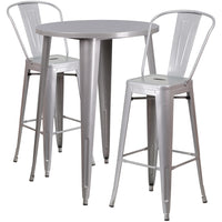 30'' Round Silver Metal Indoor-Outdoor Bar Table Set with 2 Cafe Barstools [CH-51090BH-2-30CAFE-SIL-GG]-Metal Cafe Bar Table