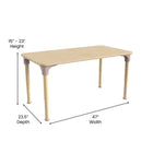 Flash Furniture Bright Beginnings 23.5"x 47" Commercial Grade Wooden Rectangle Adjustable Height Classroom Activity Table -Beech-Accommodates up to 4 Children