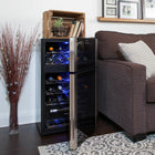 Koolatron 29 Bottle Dual Zone Wine Cooler, 3 cu ft (86L) Freestanding Wine Fridge - Black-Individually opening doors with double-paned UV protective tinted glass