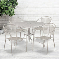 35.5'' Square Light Grey Indoor-Outdoor Steel Patio Table Set with 4 Round Back Chairs [CO-35SQ-03CHR4-SIL-GG]-Set Includes Table and 4 Chairs