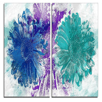 Designart Blue and Green Sunflowers Canvas Art Print, 40"W x 40"H, 2 Panels, (PT3401-3-40-40)-Print