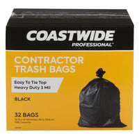 CoastWide Professional Contractor Trash Bags - Super Heavy Duty - Black - 3 Mil - 32 Pack-32.75" W x 45.125" L, 158L capacity
