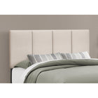 Monarch Specialties 6026Q Queen Size Bed - Beige Linen-Bed frame features wooden slat supports and solid wood legs in a black finish for durability and stability