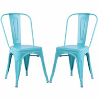 Plata Import Tolix Armless Metal Chairs - Turquoise - 2 Pack-Mid century dining chair