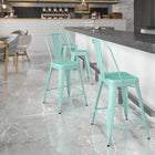 Flash Furniture 24" High Mint Green Metal Indoor-Outdoor Counter Height Stool with Back-Cross Brace under seat provides extra stability