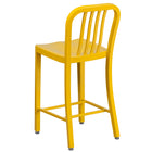 Flash Furniture 24" High Yellow Metal Indoor-Outdoor Counter Height Stool with Vertical Slat Back-Yellow Powder Coat Finish