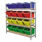 Kleton Wide Span 4 Shelf Shelving with Plastic Bins, Red-Ideal for storing supplies in warehouses or shops