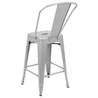 Flash Furniture 24" High Silver Metal Indoor-Outdoor Counter Height Stool with Back-Curved Back with Vertical Slat