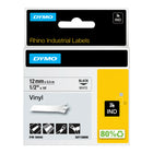 DYMO Rhino Label Tape, 12mm (1/2") Black on White Vinyl-1/2" (12mm)