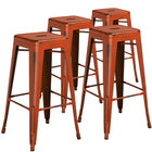 Flash Furniture Commercial Grade 30" High Backless Distressed Orange Metal Indoor-Outdoor Barstool-Set of 4 Stackable Industrial Style Modern Stools