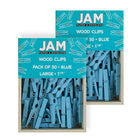 JAM Paper Wood Clothing Pin Clips, Medium, 1 1/8, Blue, 2 Packs of 50, 100 Total (230726776a)-Blue-coated Wood