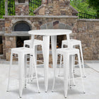 30'' Round White Metal Indoor-Outdoor Bar Table Set with 4 Square Seat Backless Barstools (CH-51090BH-4-30SQST-WH-GG)-30"W x 30"D x 41"H