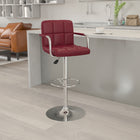 Flash Furniture Contemporary Quilted Vinyl Adjustable Height Barstool with Arms & Chrome Base - Burgundy-Swivel Seat