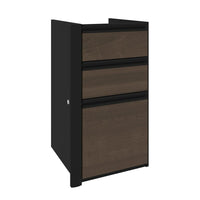 Bestar Connexion Add-On Pedestal with 3 Drawers, Antigua & Black-The pedestal offers two utility drawers and one file drawer with letter/legal filing system