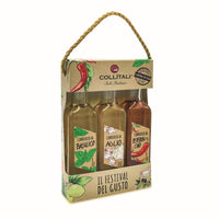 Collitali Infused Italian Extra Virgin Olive Oils - Basil, Chilli, Garlic - Gift Set - 300 ml-Includes three bottles of premium Italian extra virgin olive oil, each infused with a unique and delicious flavour: Basil, Chilli Pepper, and Garlic