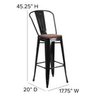 Flash Furniture 30" High Black Metal Barstool with Back & Wood Seat-Floor Protector Plastic Glides