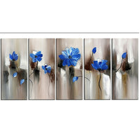 Design Art Modern Flower Large, 5 Piece Gallery-wrapped Canvas, (PT1104-5P-BLUE)-Print