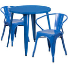 30'' Round Blue Metal Indoor-Outdoor Table Set with 2 Arm Chairs (CH-51090TH-2-18ARM-BL-GG)-Indoor Outdoor Sets