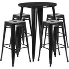 30'' Round Black Metal Indoor-Outdoor Bar Table Set with 4 Square Seat Backless Barstools (CH-51090BH-4-30SQST-BK-GG)-Indoor Outdoor Sets