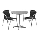 Flash Furniture 27.5'' Round Aluminum Indoor-Outdoor Table with 2 Black Rattan Chairs (TLH-ALUM-28RD-020BKCHR2-GG)-Seats 2 people